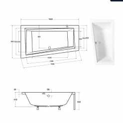 Baignoire asymétrique - 160 x 90 cm - Gauche - avec Habillage - Pieds - Vidage Chrome - INTIMA