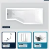 Baignoire asymétrique - 170 x 75 cm - Droite - avec Habillage - Pieds - Pare Baignoire 3 Volets - Vidage Chrome - INTEGRA