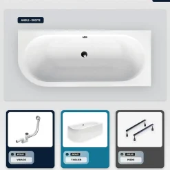 Baignoire asymétrique - 180 x 80 cm - Droite - avec Tablier Blanc - Pieds - Vidage Chrome - AVITA
