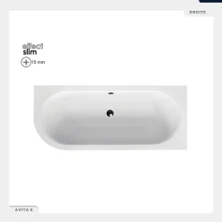 Baignoire asymétrique - 170 x 75 cm - Droite - sans Habillage - avec Pieds - Vidage Chrome - AVITA SLIM