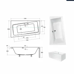 Baignoire asymétrique - 160 x 100 cm - Gauche - avec Habillage - Pieds - Vidage Chrome - INFINITY