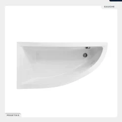 Baignoire asymétrique - 140 x 70 cm - Gauche - sans Habillage - avec Pieds - Vidage Chrome - PRAKTIKA
