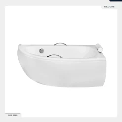 Baignoire asymétrique - 150 x 70 cm - Droite - avec Habillage - Pieds - Poignées - Repose-tête - Vidage Chrome - MILENA PREMIUM