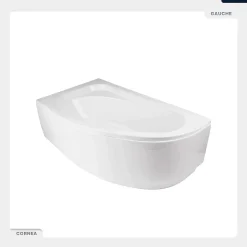 Baignoire asymétrique - 150 x 100 cm - Gauche - avec Tablier Blanc - Pieds - Vidage Chrome - CORNEA
