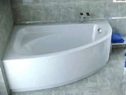 Baignoire asymétrique - 150 x 100 cm - Gauche - avec Tablier Blanc - Pieds - Vidage Chrome - CORNEA
