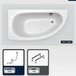 Baignoire asymétrique - 150 x 70 cm - Gauche - sans Habillage - avec Pieds - Vidage Chrome - MILENA