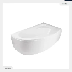 Baignoire asymétrique - 140 x 80 cm - Droite - sans Habillage - avec Pieds - Vidage Chrome - CORNEA
