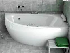 Baignoire asymétrique - 150 x 70 cm - Droite - avec Habillage - Pieds - Vidage Chrome - MILENA