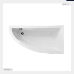 Baignoire asymétrique - 140 x 70 cm - Droite - avec Tablier - Pieds - Vidage Chrome - PRAKTIKA