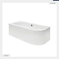 Baignoire asymétrique - 170 x 75 cm - Gauche - sans Habillage - avec Pieds - Étagère bambou - Vidage Chrome - AVITA