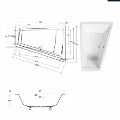 Baignoire asymétrique - 180 x 125 cm - Droite - avec Habillage - Pieds - Vidage Chrome - INTIMA DUO SLIM