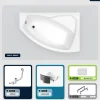 Baignoire asymétrique - 150 x 95 cm - Droite - avec Habillage - Pieds - Repose-tête - Vidage Chrome - RIMA