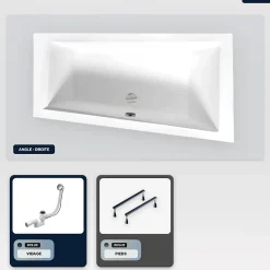 Baignoire asymétrique - 160 x 90 cm - Droite - sans Habillage - avec Pieds - Vidage Chrome - INTIMA SLIM