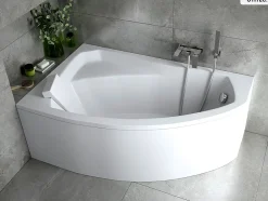 Baignoire asymétrique - 130 x 85 cm - Gauche - sans Habillage - avec Pieds - Repose-tête - Vidage Chrome - RIMA