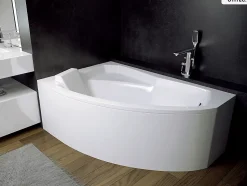 Baignoire asymétrique - 130 x 85 cm - Gauche - sans Habillage - avec Pieds - Repose-tête - Vidage Chrome - RIMA