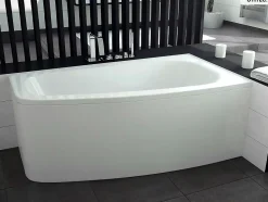 Baignoire asymétrique - 150 x 80 cm - Droite - avec Tablier - Pieds - Vidage Chrome - LUNA