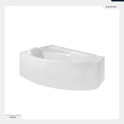 Baignoire asymétrique - 130 x 85 cm - Gauche - avec Tablier - Pieds - Vidage Chrome - RIMA