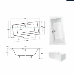 Baignoire asymétrique - 170 x 110 cm - Gauche - avec Habillage - Pieds - Vidage Chrome - INFINITY