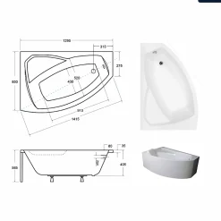 Baignoire asymétrique - 130 x 85 cm - Gauche - avec Habillage - Pieds - Vidage Chrome - RIMA