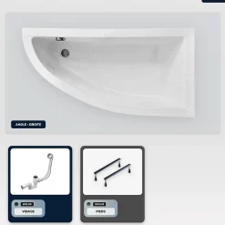 Baignoire asymétrique - 140 x 70 cm - Droite - sans Habillage - avec Pieds - Vidage Chrome - PRAKTIKA