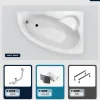 Baignoire asymétrique - 150 x 100 cm - Droite - avec Habillage - Pieds - Vidage Chrome - NATALIA