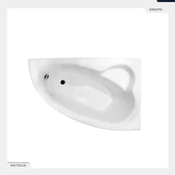Baignoire asymétrique - 150 x 100 cm - Droite - avec Habillage - Pieds - Vidage Chrome - NATALIA