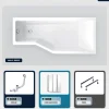 Baignoire asymétrique - 170 x 75 cm - Droite - sans Habillage - avec Pieds - Pare Baignoire 3 Volets - Vidage Chrome - INTEGRA