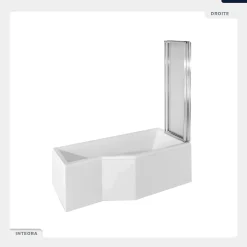 Baignoire asymétrique - 170 x 75 cm - Droite - sans Habillage - avec Pieds - Pare Baignoire 3 Volets - Vidage Chrome - INTEGRA