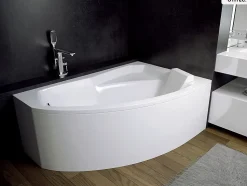 Baignoire asymétrique - 140 x 90 cm - Droite - sans Habillage - avec Pieds - Repose-tête - Vidage Chrome - RIMA