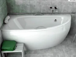 Baignoire asymétrique - 150 x 70 cm - Gauche - avec Tablier - Pieds - Vidage Chrome - MILENA