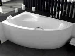 Baignoire asymétrique - 150 x 100 cm - Gauche - avec Habillage - Pieds - Vidage Chrome - NATALIA