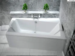 Baignoire asymétrique - 150 x 90 cm - Droite - sans Habillage - avec Pieds - Vidage Chrome - INFINITY