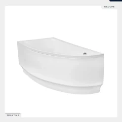 Baignoire asymétrique - 140 x 70 cm - Gauche - avec Tablier - Pieds - Vidage Chrome - PRAKTIKA