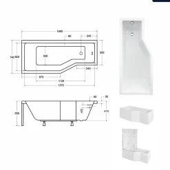 Baignoire asymétrique - 150 x 75 cm - Gauche - sans Habillage - avec Pieds - Vidage Chrome - INTEGRA