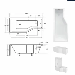 Baignoire asymétrique - 170 x 75 cm - Gauche - sans Habillage - avec Pieds - Vidage Chrome - INTEGRA