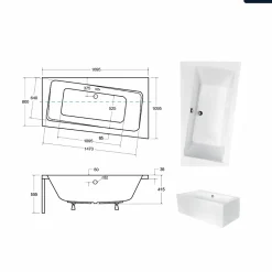 Baignoire asymétrique - 170 x 110 cm - Droite - avec Habillage - Pieds - Vidage Chrome - INFINITY