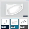 Baignoire asymétrique - 150 x 95 cm - Gauche - avec Tablier - Pieds - Vidage Chrome - RIMA