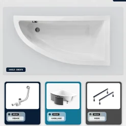 Baignoire asymétrique - 140 x 70 cm - Droite - avec Habillage - Pieds - Vidage Chrome - PRAKTIKA