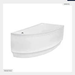 Baignoire asymétrique - 140 x 70 cm - Droite - avec Habillage - Pieds - Vidage Chrome - PRAKTIKA
