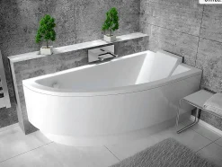 Baignoire asymétrique - 140 x 70 cm - Droite - avec Habillage - Pieds - Vidage Chrome - PRAKTIKA
