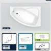 Baignoire asymétrique - 130 x 85 cm - Droite - avec Tablier - Pieds - Repose-tête - Vidage Chrome - RIMA
