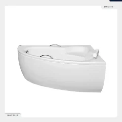 Baignoire asymétrique - 150 x 100 cm - Droite - avec Habillage - Pieds - Poignées - Repose-tête - Vidage Chrome - NATALIA PREMIUM