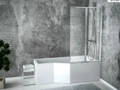 Baignoire asymétrique - 150 x 75 cm - Droite - avec Habillage - Pieds - Vidage Chrome - INTEGRA