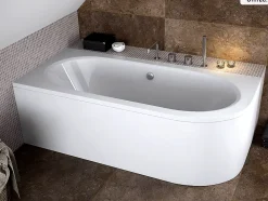 Baignoire asymétrique - 150 x 75 cm - Gauche - sans Habillage - avec Pieds - Repose-tête - Vidage Chrome - AVITA