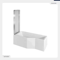 Baignoire asymétrique - 170 x 75 cm - Gauche - avec Tablier - Pieds - Pare Baignoire 3 Volets - Vidage Chrome - INTEGRA