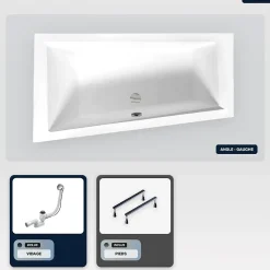 Baignoire asymétrique - 150 x 85 cm - Gauche - sans Habillage - avec Pieds - Vidage Chrome - INTIMA