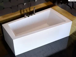Baignoire asymétrique - 150 x 85 cm - Droite - avec Habillage - Pieds - Vidage Chrome - INTIMA
