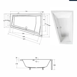 Baignoire asymétrique - 180 x 125 cm - Gauche - avec Habillage - Pieds - 2 Repose-têtes - Vidage Chrome - INTIMA DUO