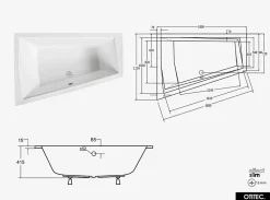 Baignoire Asymétrique à Encastrer - 180 x 125 cm - GAUCHE - INTIMA DUO SLIM - 2 REPOSE-TÊTES OFFERTS