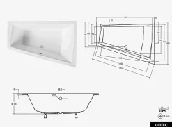 Baignoire Asymétrique à Encastrer - 170 x 125 cm - DROITE - INTIMA DUO SLIM - 2 REPOSE-TÊTES OFFERTS